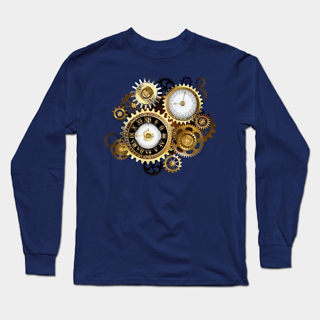 Two Steampunk Clocks with Gears Long Sleeve T-Shirt by Blackmoon9